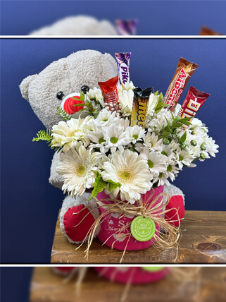 Çikolatalı Sevimli Peluş Ayıcık Aranjmanı